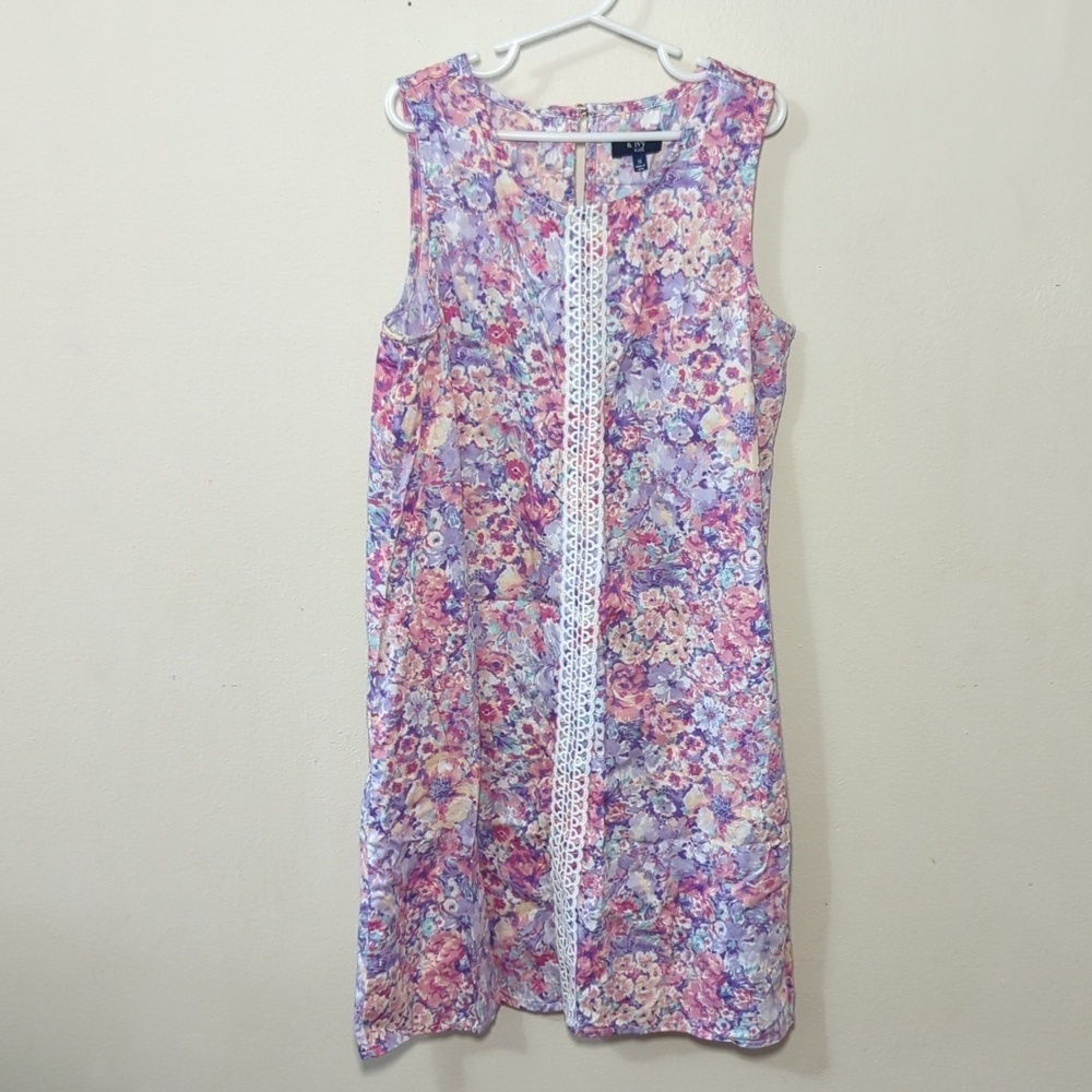 Crown & Ivy Floral Sleeveless Dress with Lace Detail 100% Cotton Girls Size 12